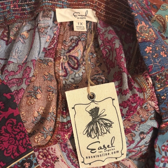 Easel Boho Patchwork Wide Leg Palazzo Pants - Multicolor - Picture 5 of 7